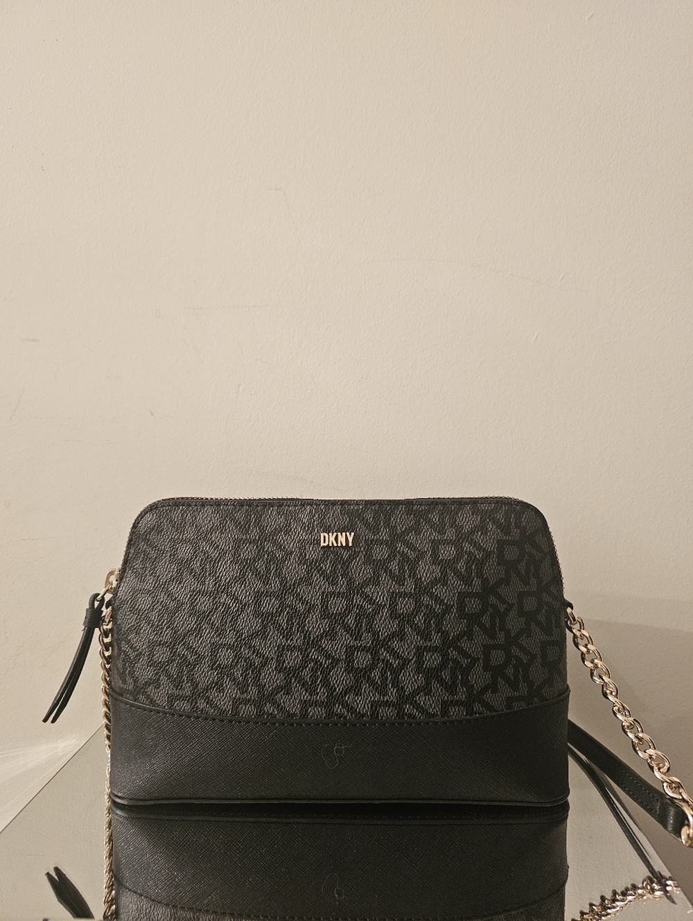 DKNY Black Logo Crossbody Bag with Gold Chain